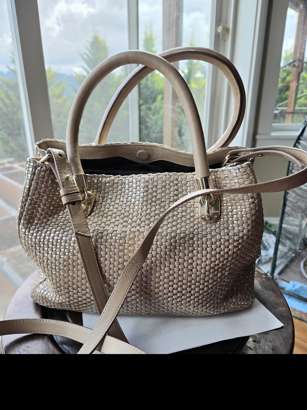 Cole Haan Bension Woven Leathet Tote In Soft Gold
